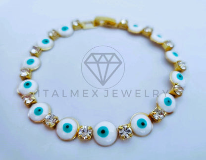 Pulsera Elegante - 103573 - Pulsera Ojo Turco Blanco y CZ Clara Oro Laminado 18K