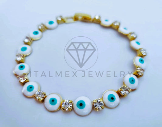 Pulsera Elegante - 103573 - Pulsera Ojo Turco Blanco y CZ Clara Oro Laminado 18K