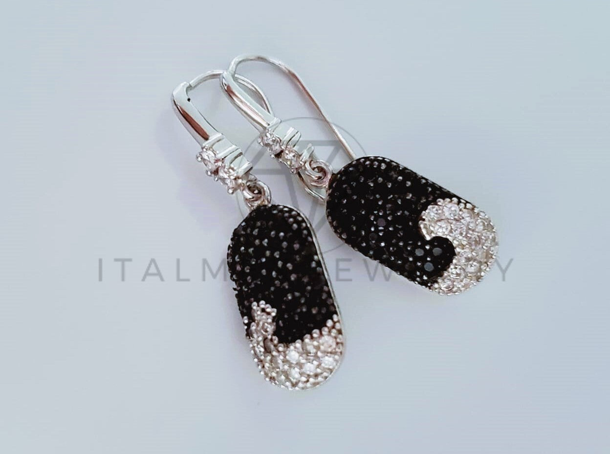 Arete de Lujo - 105219 - Arete Circonia Clara y Negra Plata .925