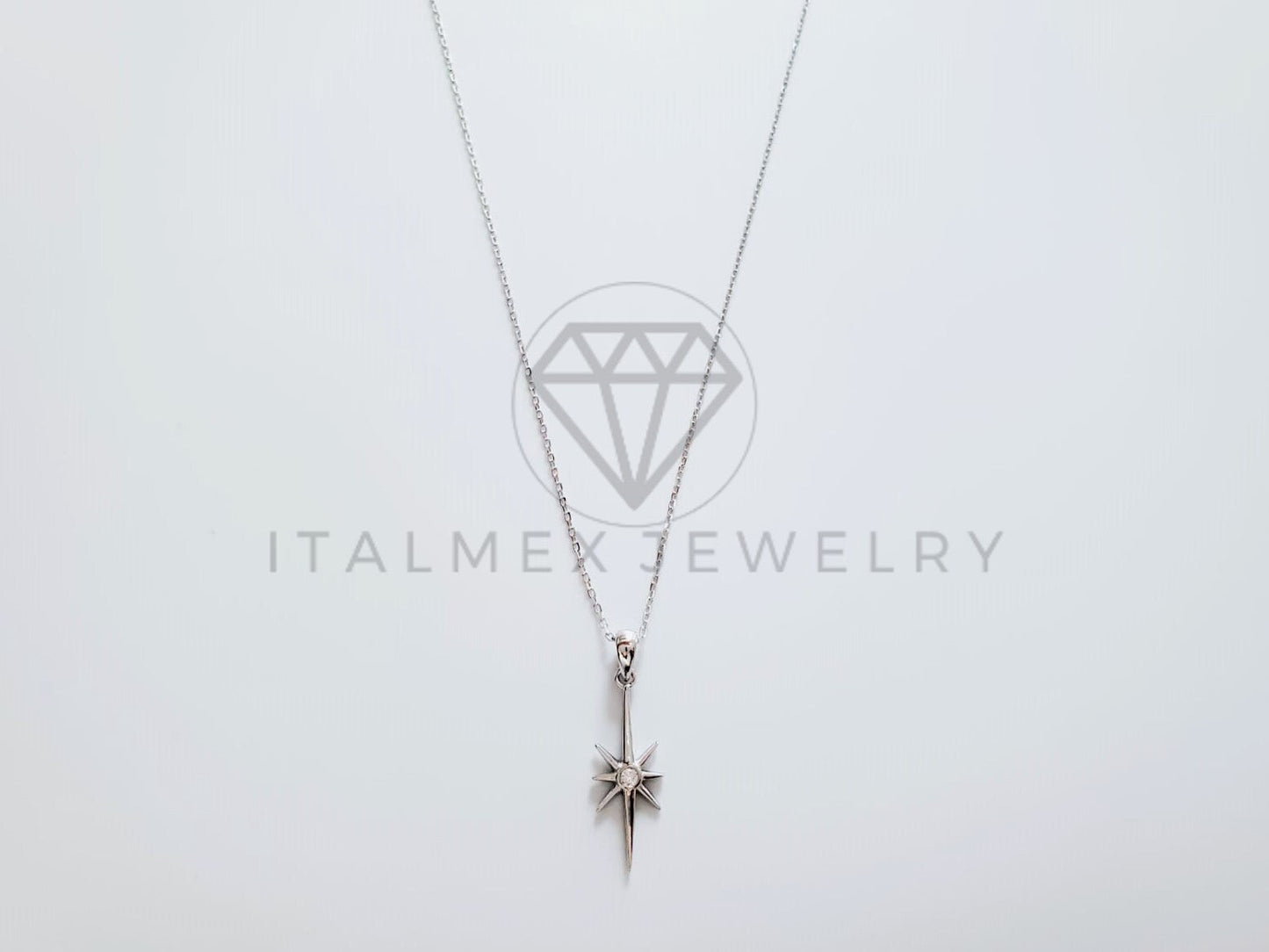 Collar de Lujo - 104784 - Diseño Estrella Circonia Clara Plata Fina .925