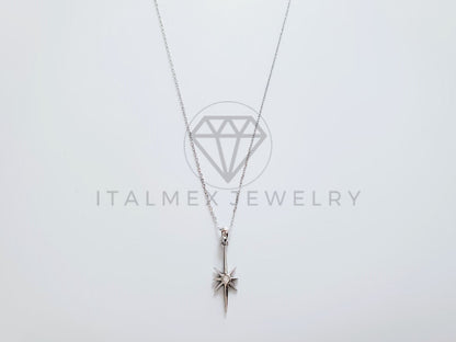 Collar de Lujo - 104784 - Diseño Estrella Circonia Clara Plata Fina .925