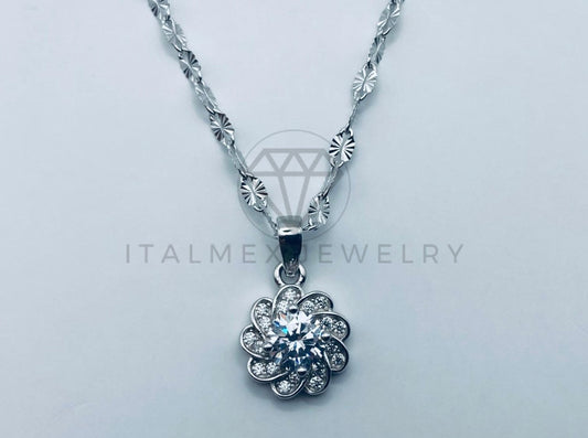 Collar de Lujo - 105686 - Estilo Flor Circonia Clara Plata .925
