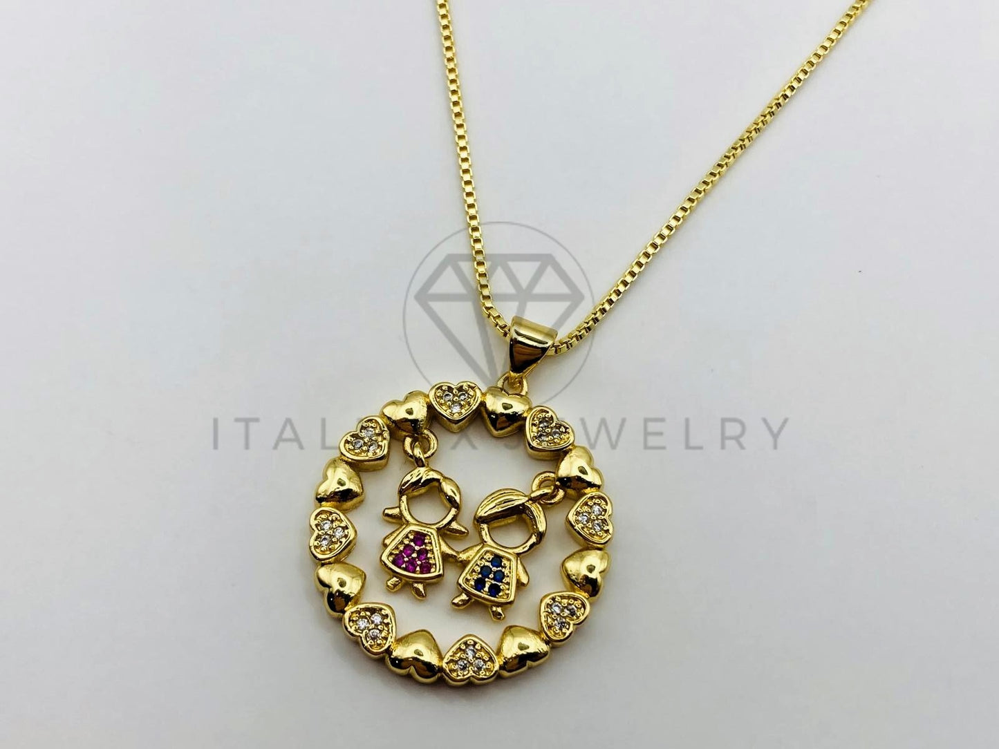 Collar Elegante - 105614 -Collar Niño y Niña Circonia de Color Oro Laminado 18K