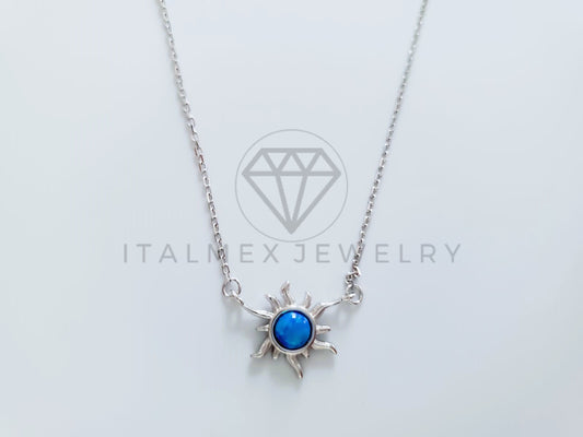 Collar de Lujo - 104780 - Diseño Sol Esmalte Azul Plata Fina .925