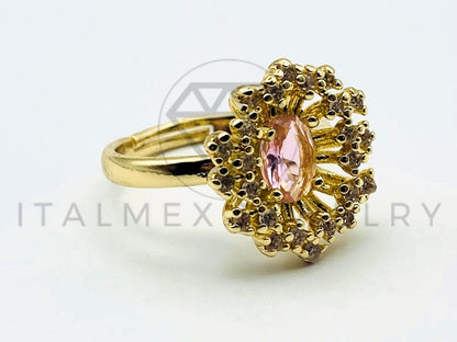 Anillo de Dama - 105561 - Diseño Flor Filigrana Circonia Rosa Oro Laminado 18K