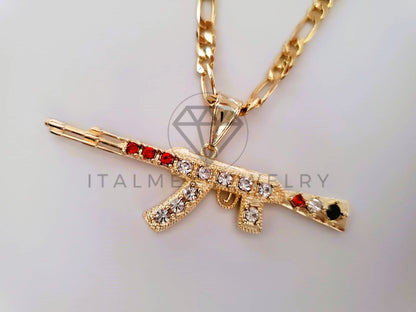 Dije Elegante - 104601 - Estilo AK 47 CZ Tricolor Oro Laminado 18K