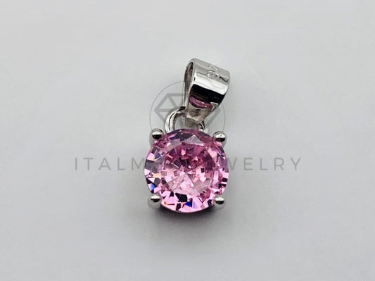 Dije No Religioso - 105503 - Dije Redondo Circonia Rosa Coral 6mm Plata .925