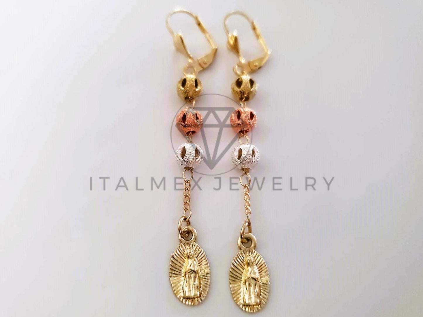 Arete de Lujo - 104611 - Arete Largo diseño de Rosario Virgen Oro Laminado 18K