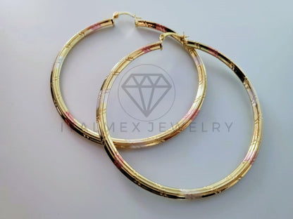 Arracada de Lujo - 105096 - Coqueta de Tubo Rayada 70mm Oro Laminado 18K