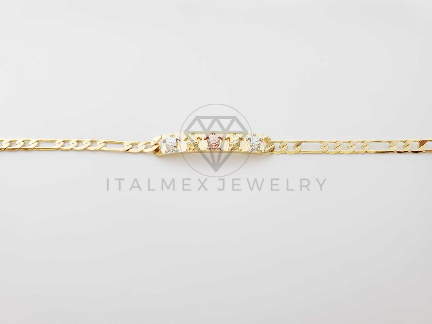 Esclava Elegante - 100141 - Diseño de Placa con 5 Tortugas 3 Oros Oro Laminado 18K