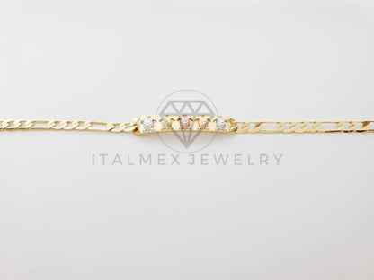 Esclava Elegante - 100141 - Diseño de Placa con 5 Tortugas 3 Oros Oro Laminado 18K