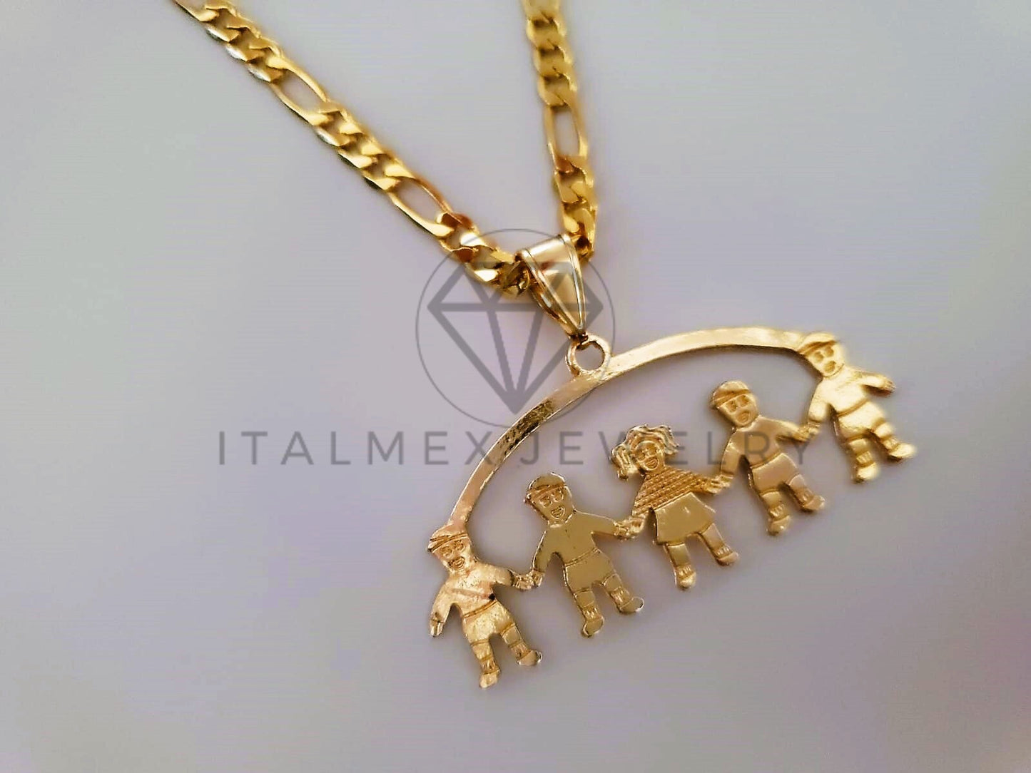Dije Elegante - 104344 - Dije 1 Niña y 4 Niños Tamaño Chico Oro Laminado 18K