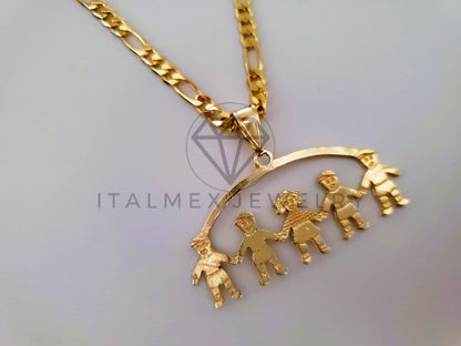 Dije Elegante - 104344 - Dije 1 Niña y 4 Niños Tamaño Chico Oro Laminado 18K