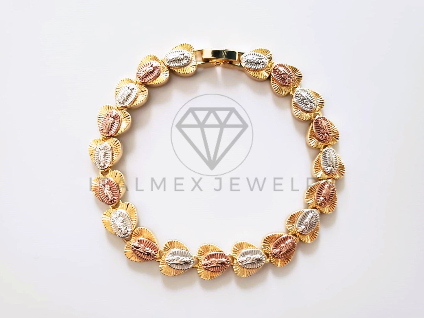 Pulsera de Lujo - 103709 - Diseño de Eslabon Virgen y Corazón Oro Laminado 18K