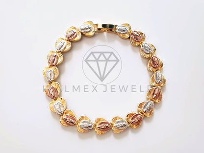 Pulsera de Lujo - 103709 - Diseño de Eslabon Virgen y Corazón Oro Laminado 18K