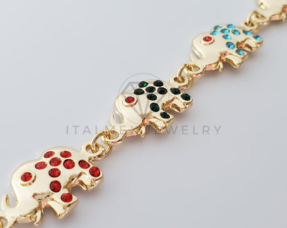 Pulsera de Lujo - 100193 - Diseño Elefante CZ Roja, Azul, Verde, Clara Oro Laminado 18K