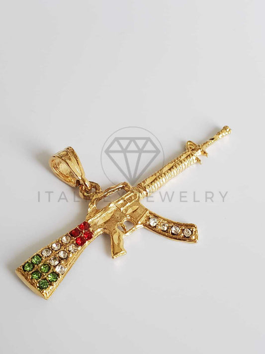 Dije Elegante - 100481 - Rifle R15 Circonia Tricolor Oro Laminado 18K