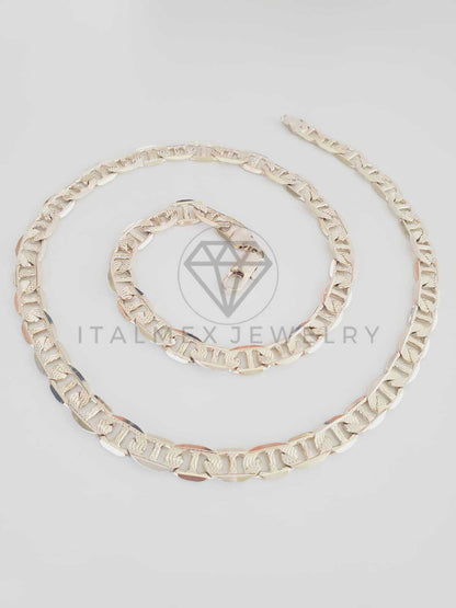Cadena Clasica - 102477 - Estilo Marinera Rayada 7mm/50cm Dorada Oro Laminado 18K