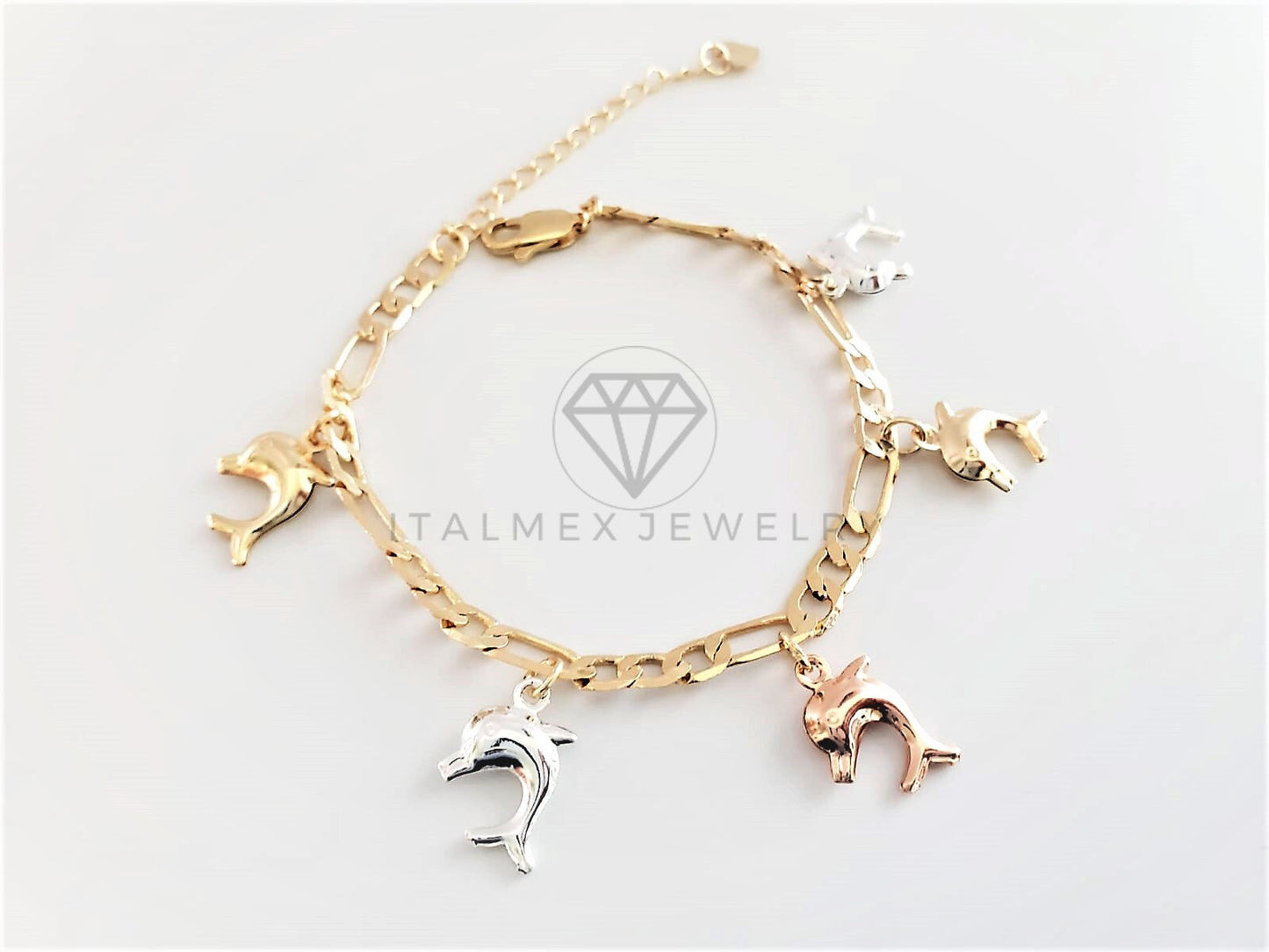 Pulsera Elegante - 100156 - Diseño de Delfines 3 Colores Oro Laminado 18K