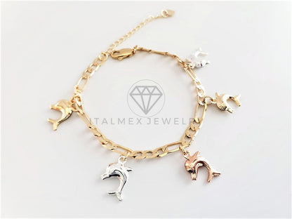 Pulsera Elegante - 100156 - Diseño de Delfines 3 Colores Oro Laminado 18K