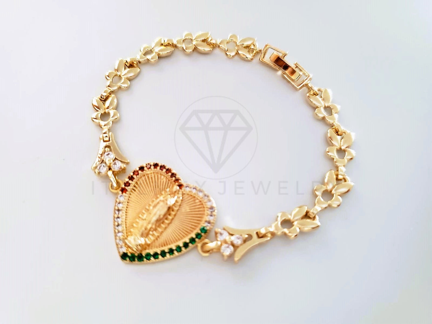 Pulsera Elegante - 103978 - Pulsera Virgen de Guadalupe CZ Tricolor Oro Laminado 18K