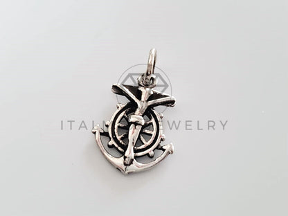 Dije Religioso - 104284 - Diseño Ancla Cristo Plata Fina .925