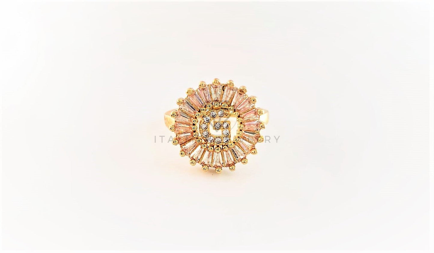 Anillo de Lujo - 102601 - Diseño Inicial "G" con CZ Clara Oro Laminado 18K