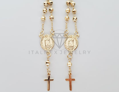 Arete de Lujo - 100735 - Arete Largo diseño de Rosario Virgen Dorada Oro Laminado 18K
