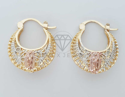 Arete Elegante - 100758 - Estilo Canasta Filigrana Virgen Grande 3 Tonos Oro Laminado 18K