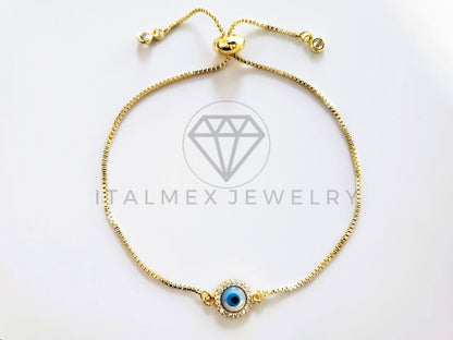 Pulsera de Lujo - 103729 - Diseño Ajustable Ojo Turco Perla Madre CZ Clara Oro Laminado 18K