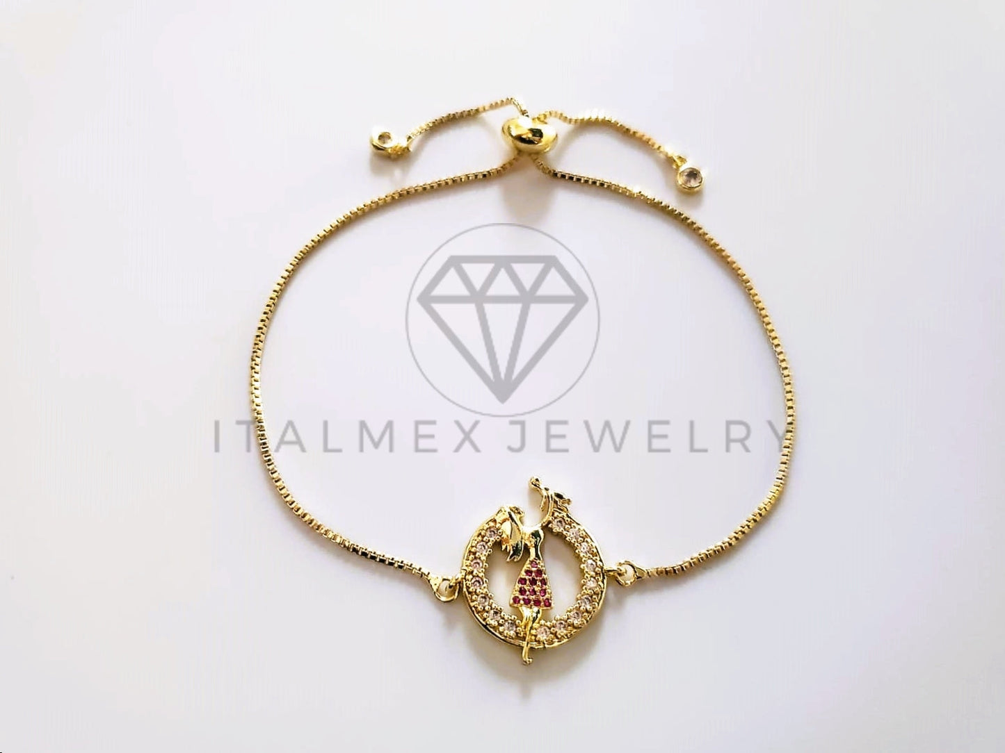 Pulsera de Lujo - 103726 - Diseño Ajustable Madre y Bebé CZ Color Oro Laminado 18K