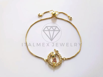 Pulsera de Lujo - 103726 - Diseño Ajustable Madre y Bebé CZ Color Oro Laminado 18K