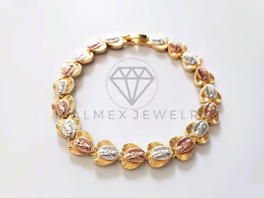 Pulsera de Lujo - 103709 - Diseño de Eslabon Virgen y Corazón Oro Laminado 18K