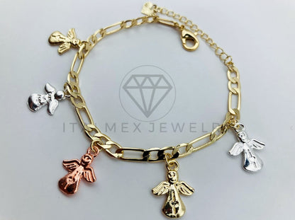 Pulsera de Lujo - 105803 - Pulsera Charms Angeles 3 Tonos Oro Laminado 18K