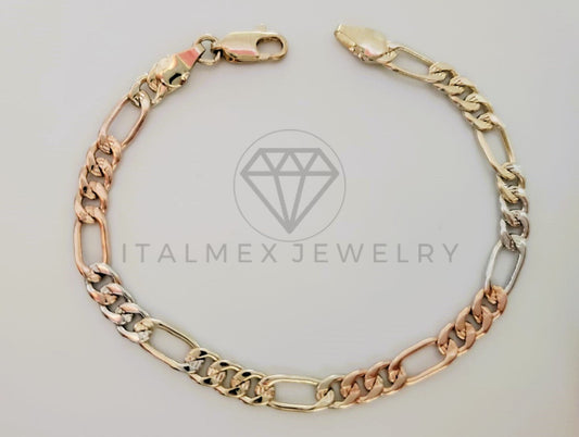 Pulsera de Lujo - 105308 - Pulsera Figaro Rayada Florentina 5mm Oro Laminado 18K