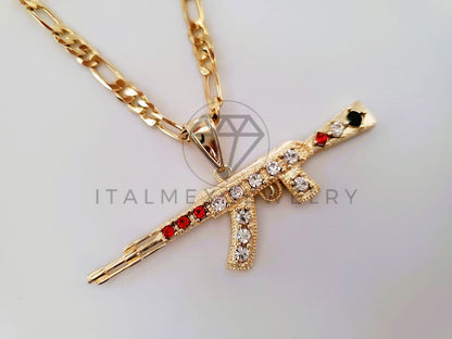 Dije Elegante - 104601 - Estilo AK 47 CZ Tricolor Oro Laminado 18K