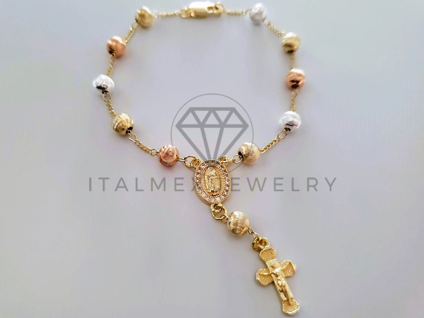 Pulsera de Lujo - 104517 - Misterio Bola Rayada Virgen y Cristo Oro Laminado 18K