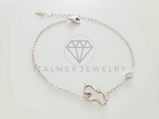 Pulsera de Lujo - 104769 - Diseño Unicornio Esmalte Madre Perla Plata Fina .925