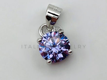 Dije No Religioso - 105506 - Dije Redondo Circonia Morado Lavanda 6mm Plata .925
