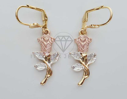 Arete de Lujo - 101339 - Diseño de Rosas 3 Oros Oro Laminado 18K