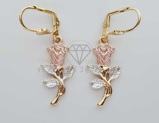Arete de Lujo - 101339 - Diseño de Rosas 3 Oros Oro Laminado 18K