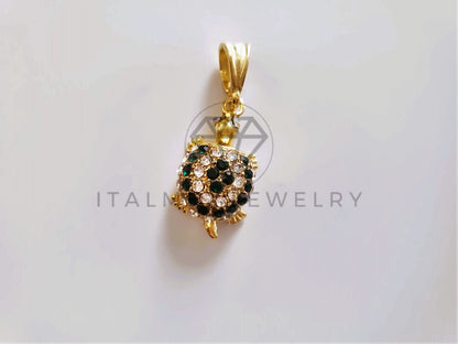 Dije Elegante - 104160 - Dije Tortuga Circonia Clara y Verde Oro Laminado 18K