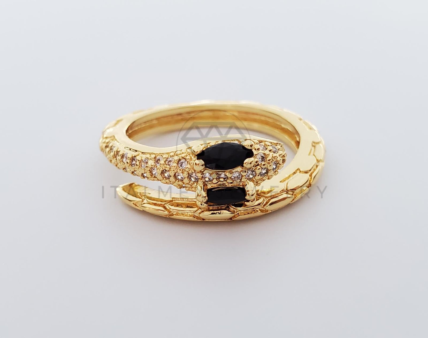 Anillo de Lujo - 101289 - Diseño Serpiente con CZ Negra Oro Laminado 18K