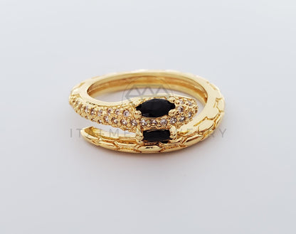 Anillo de Lujo - 101289 - Diseño Serpiente con CZ Negra Oro Laminado 18K
