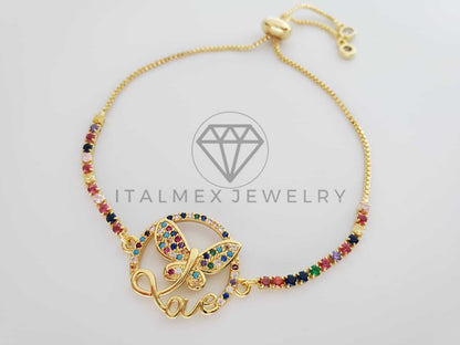 Pulsera Ajustable - 101614 - Diseño de Mariposas CZ Color Oro Laminado 18K