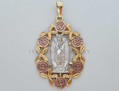 Dije Elegante - 101880 - Medalla de Virgen Tamaño Grande 3 Oros Oro Laminado 18K