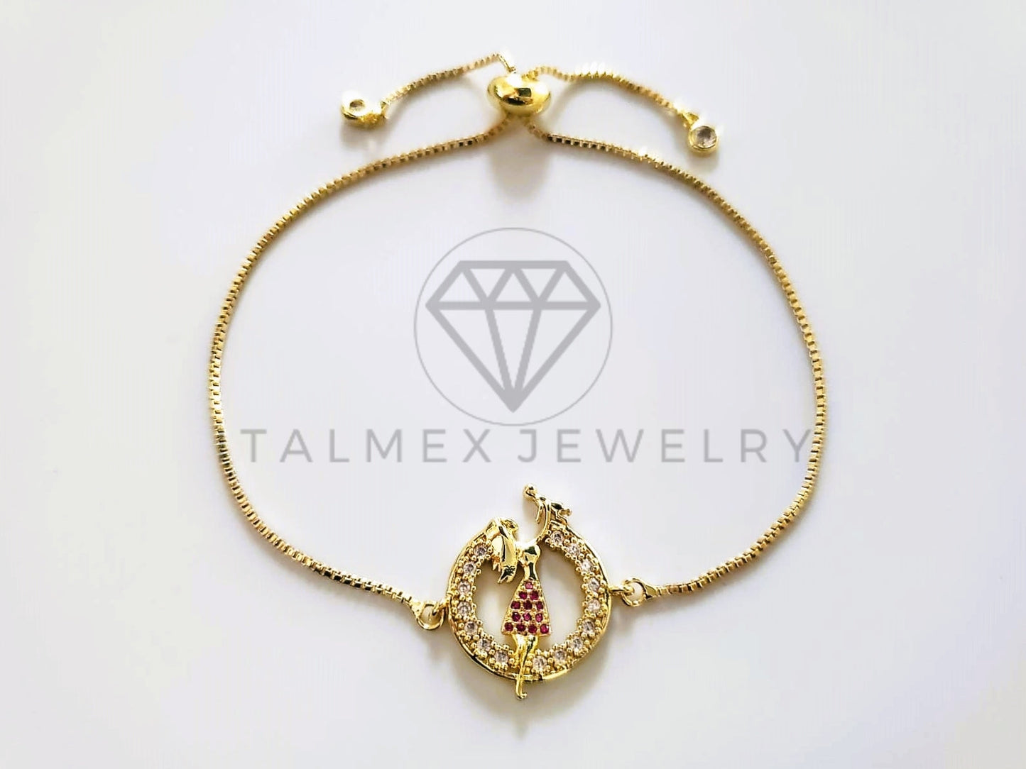 Pulsera de Lujo - 103726 - Diseño Ajustable Madre y Bebé CZ Color Oro Laminado 18K