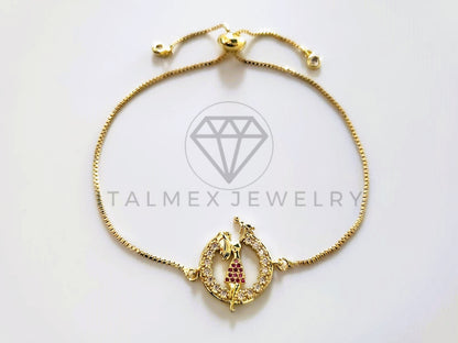 Pulsera de Lujo - 103726 - Diseño Ajustable Madre y Bebé CZ Color Oro Laminado 18K