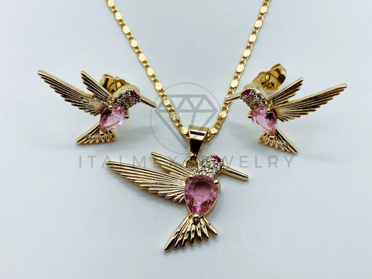Juego de Lujo - 105877 - Juego Colibri Circonia Rosa Oro Laminado 18K