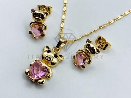 Juego de Lujo - 105878 - Juego Puerquito Corazon Circonia Rosa Oro Laminado 18K